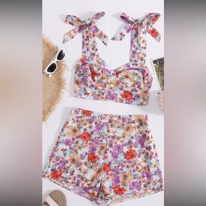 SHEIN Multicolor Floral Two Piece Set